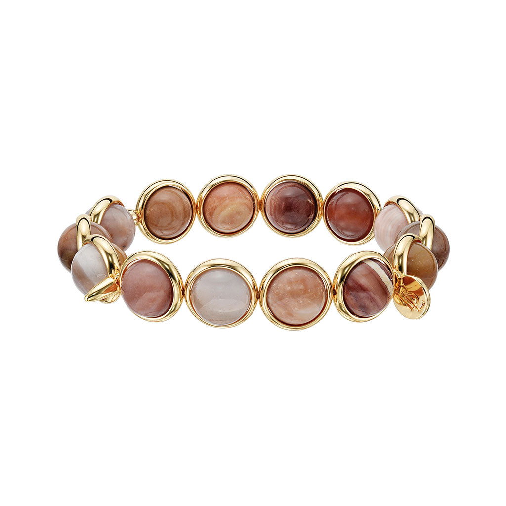 African Petrified Wood Polished Gemstone Bead Bracelet 10 mm