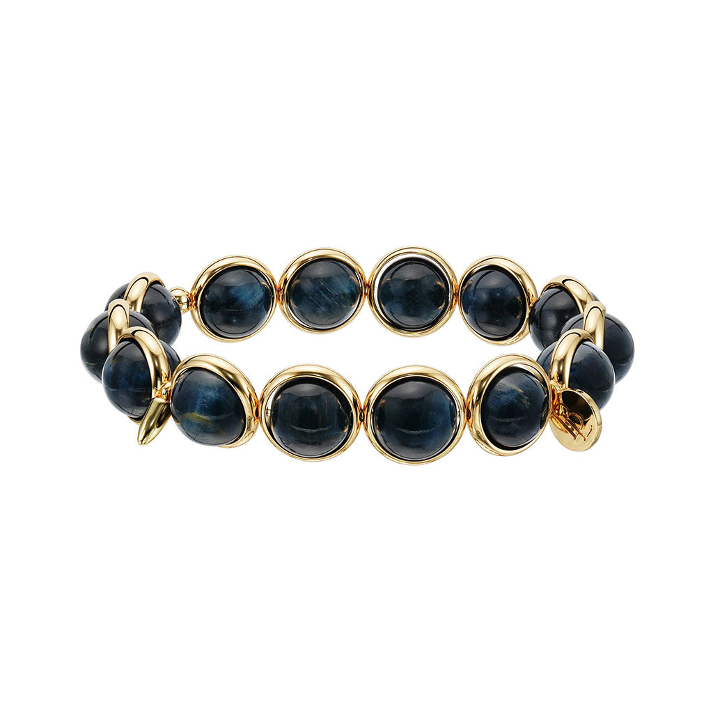Grey-blue Tiger Eye Polished Gemstone Bead Bracelet 10 mm