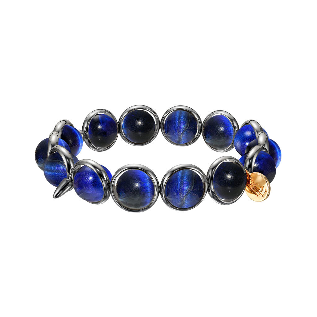 Bright Blue Tiger Eye Polished Gemstone Bead Bracelet 10 mm