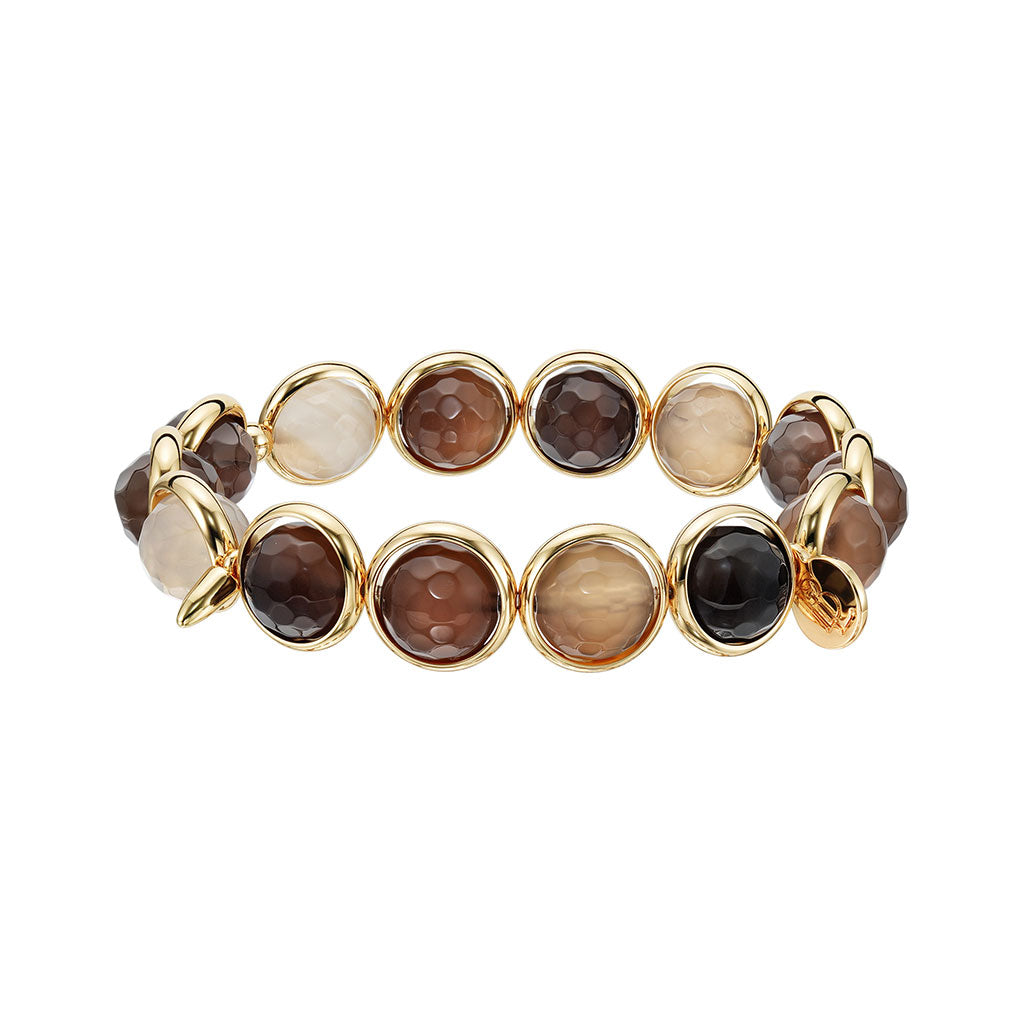 Brown Champagne Agate Faceted Gemstone Bead Bracelet 10 mm