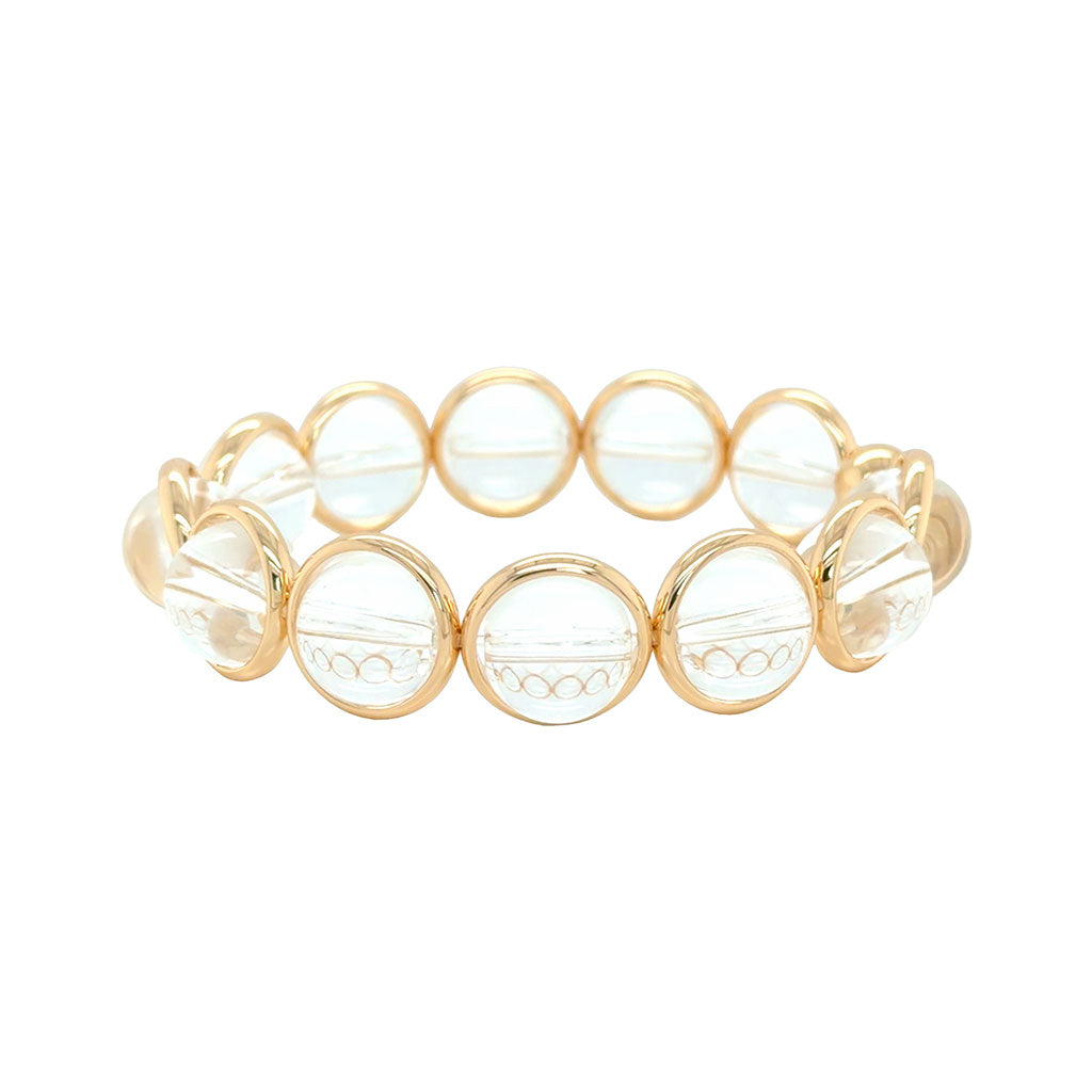 Clear Crystal Quartz Polished Chunky Gemstone Bead Bracelet 14 mm