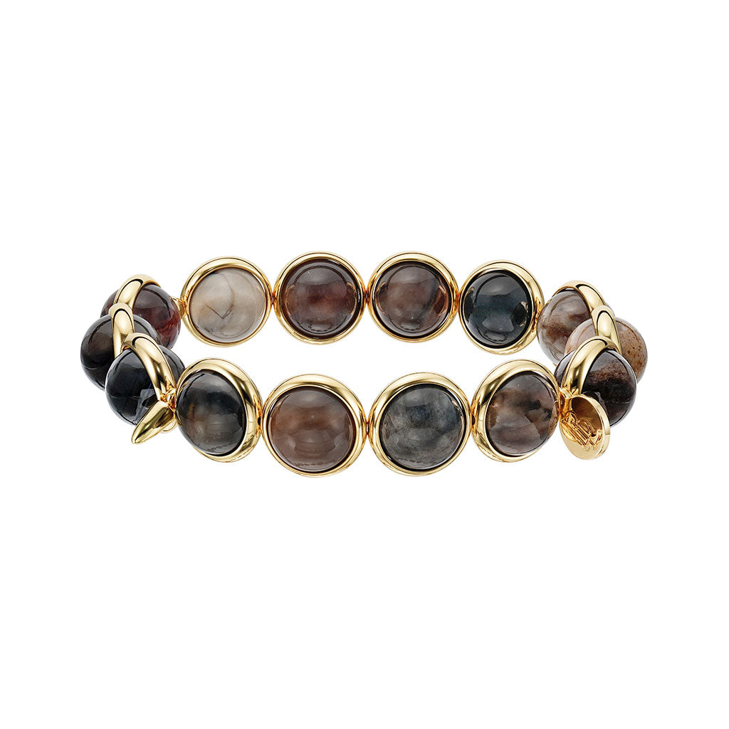 Dark Petrified Wood Polished Gemstone Bead Bracelet 10 mm