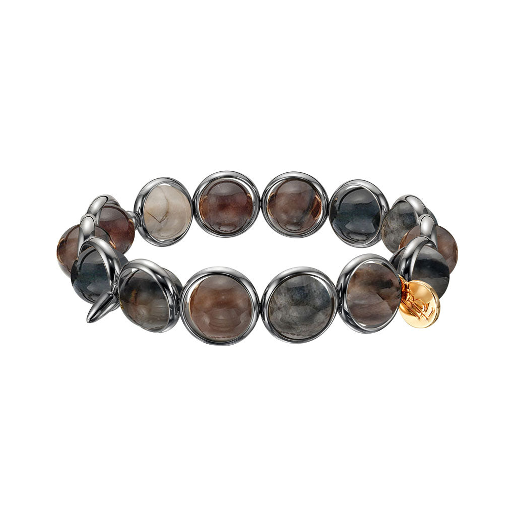 Dark Petrified Wood Polished Gemstone Bead Bracelet 10 mm