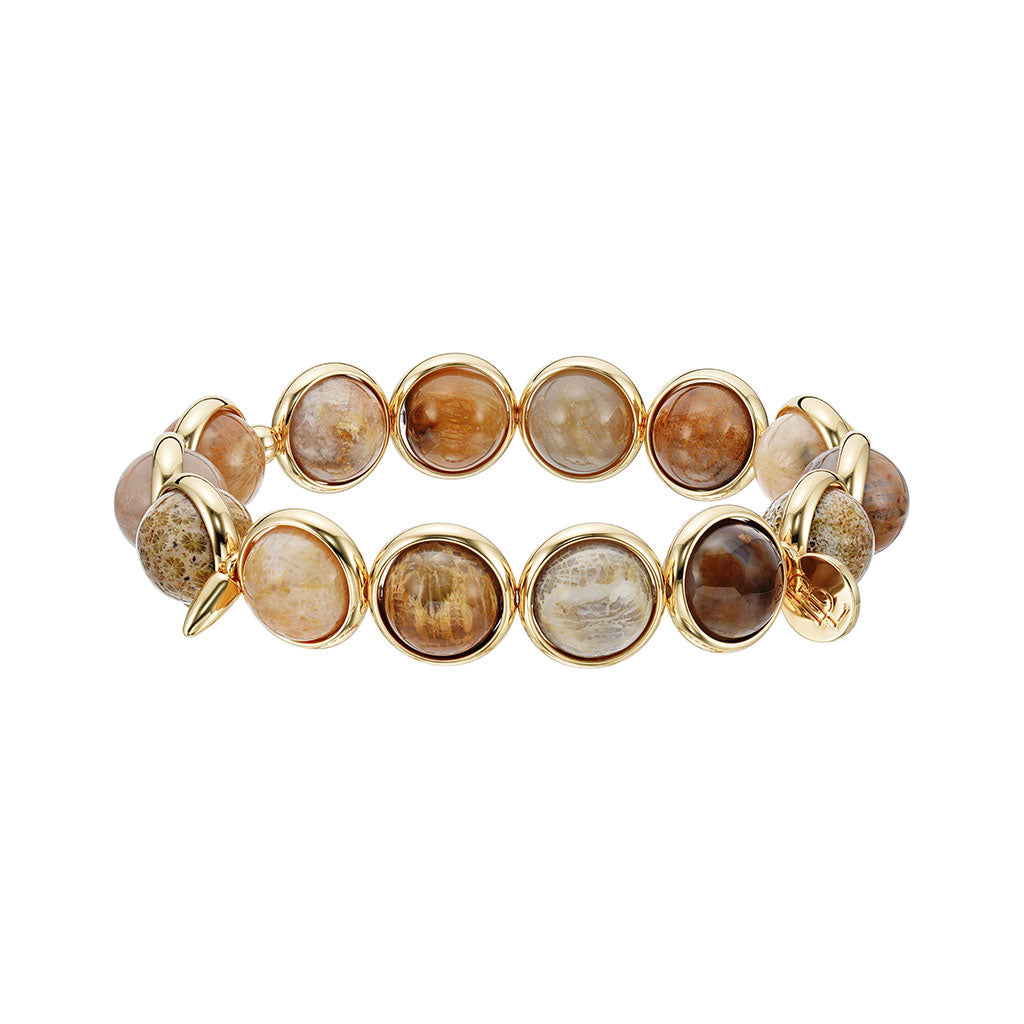 Fossil Coral Polished Gemstone Bead Bracelet 10 mm