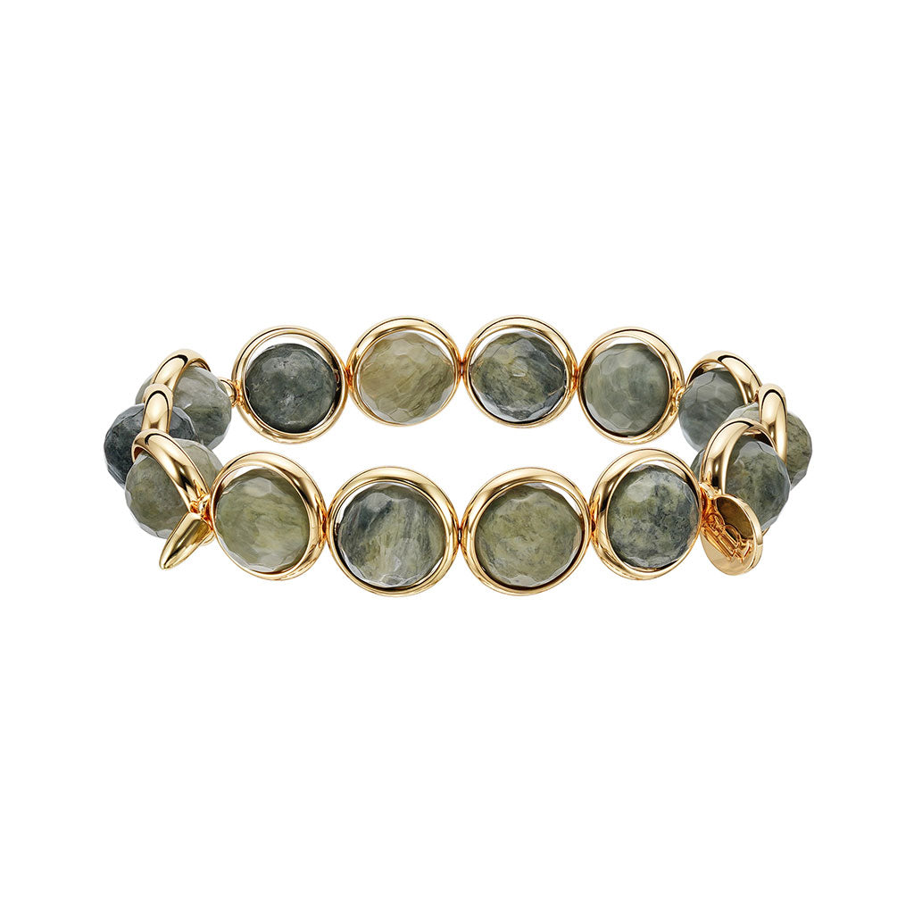 Green Rabbit Fur Quartz Faceted Gemstone Bead Bracelet 10 mm