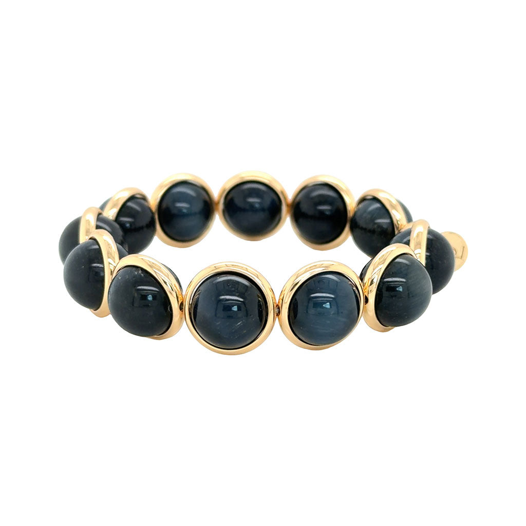 Grey-blue Tiger Eye Polished Chunky Polished Gemstone Bead Bracelet 14 mm