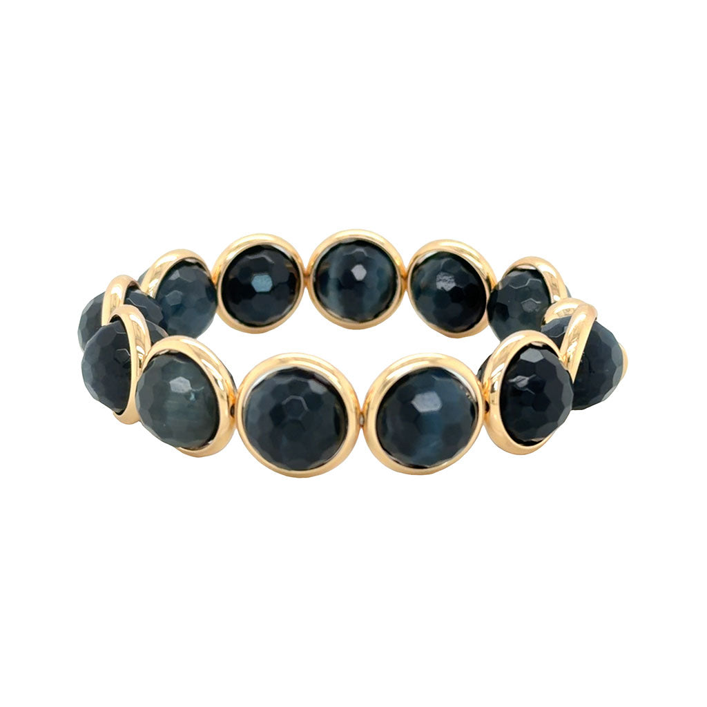 Grey-blue Tiger Eye Faceted Chunky Gemstone Bead Bracelet 14 mm