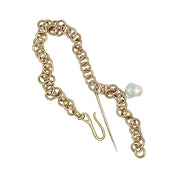 Round Link Chain Lariat with Single Gold Spike and Baroque Pearl
