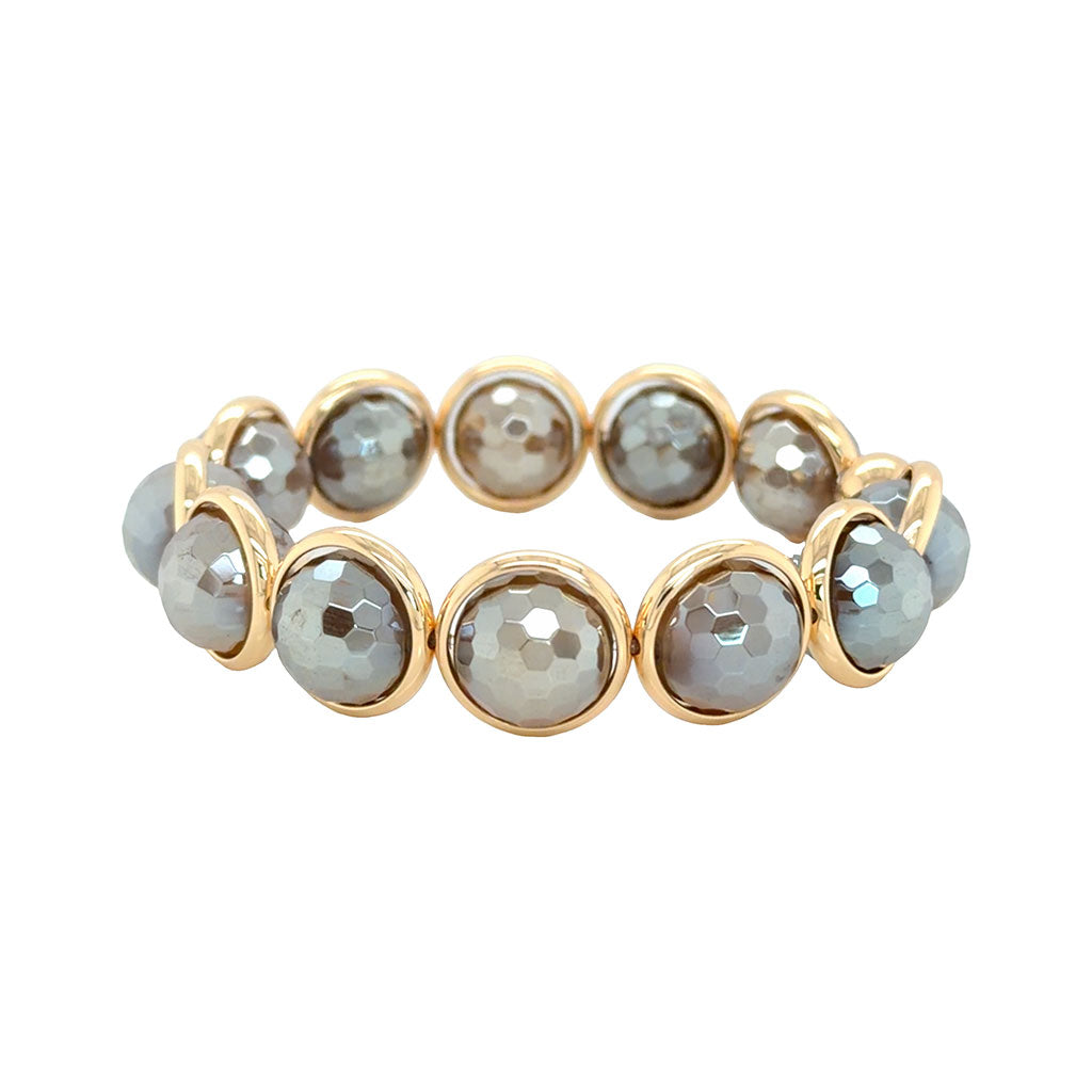 Mystic Champagne Agate Faceted Chunky Gemstone Bead Bracelet 14 mm