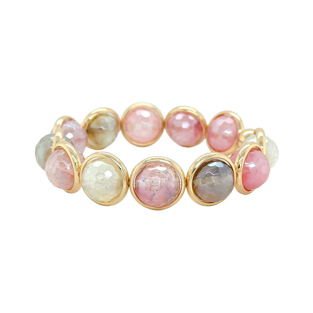 Mystic Cherry Amber Quartz Faceted Chunky Gemstone Bead Bracelet 14 mm