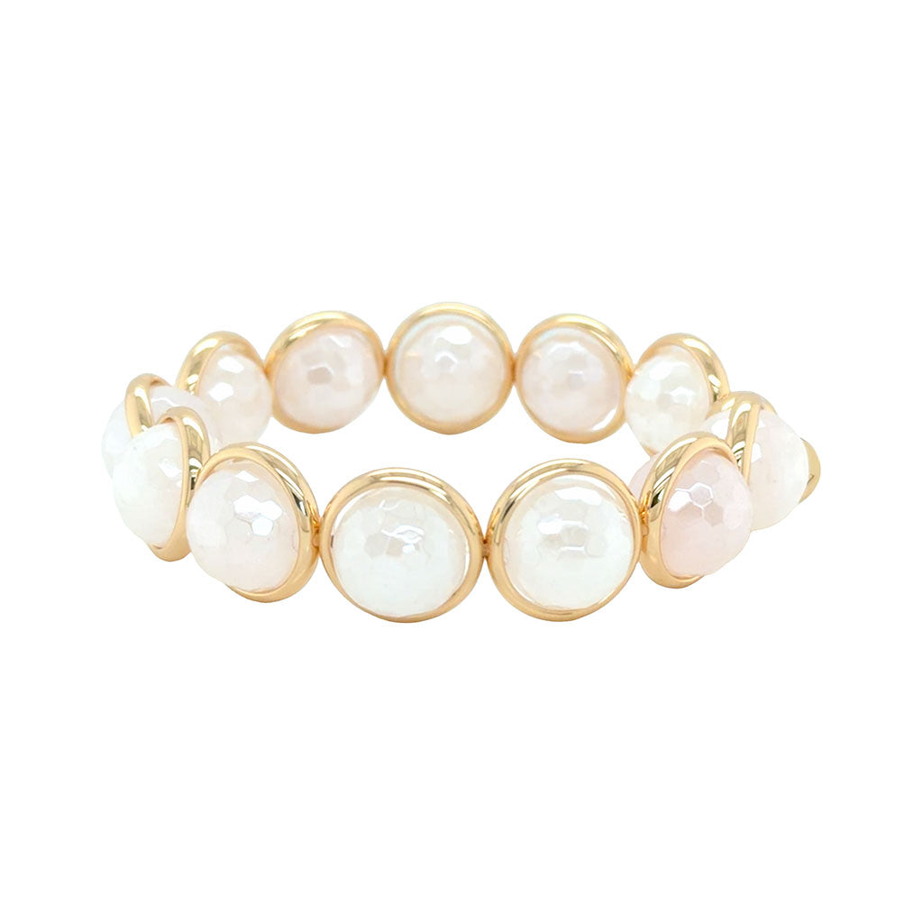 Mystic Rose Quartz Faceted Chunky Gemstone Bead Bracelet 14 mm