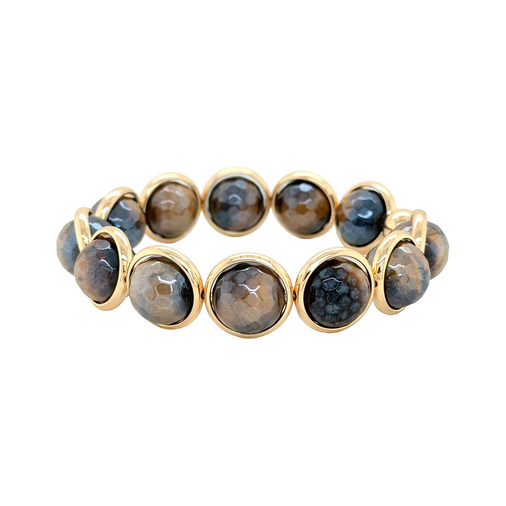 Mystic Tiger Eye Faceted Chunky Gemstone Bead Bracelet 14 mm