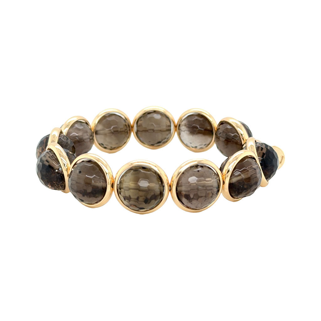 Smoky Quartz Faceted Chunky Gemstone Bead Bracelet 14 mm