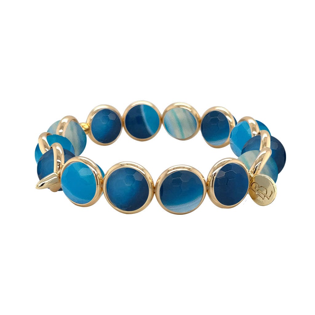 BRETT LAUREN BRACELETS Deep Sea Blue Agate Gemstone Bead Bracelet 10 mm