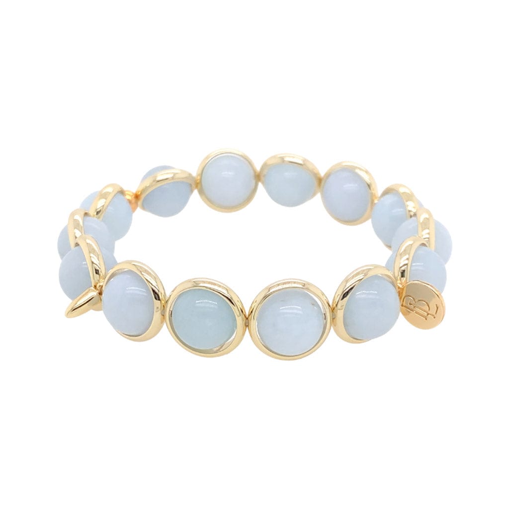 M Cloudy Blue Jade Gemstone Bead Bracelet b - w