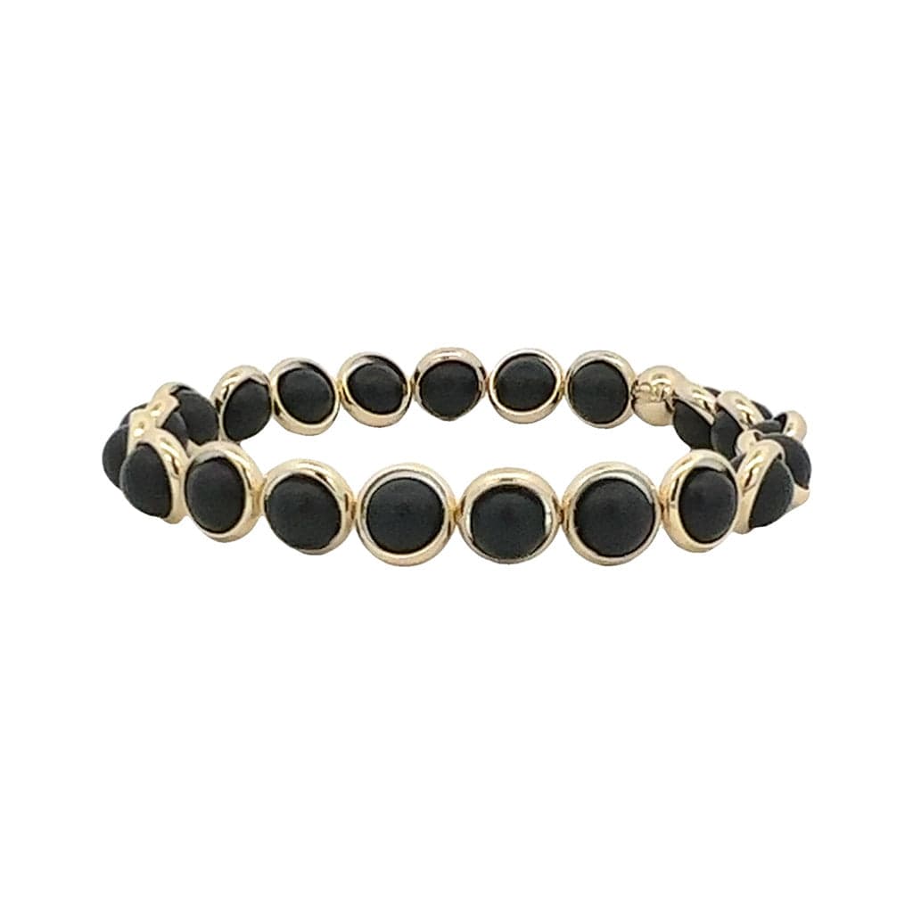 STONE BEAD BRACELET 6 MM MATTE BLACK W/GOLD STONE BEAD BRACELET 6 MM MATTE BLACK W/GOLD