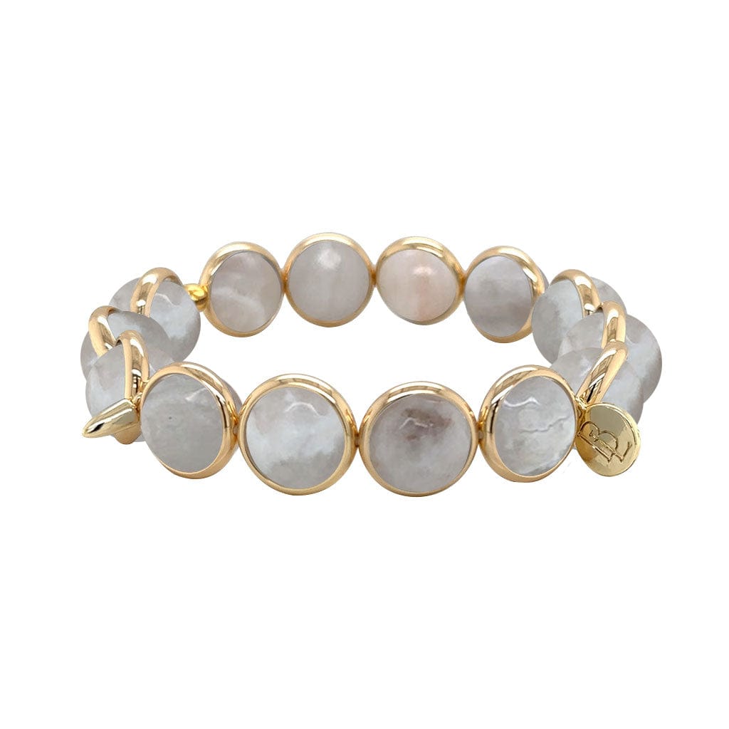 M White Lace Agate Gemstone Bead Bracelet 10 mm