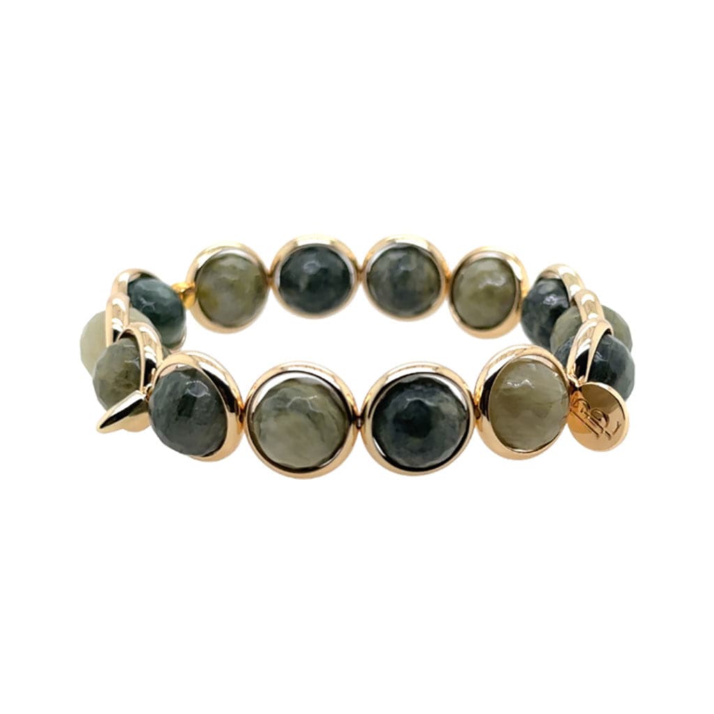 BRETT LAUREN Bracelets Green Rabbit Fur Agate Gemstone Bead Bracelet 10 mm