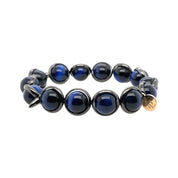 BRETT LAUREN Bracelets Gunmetal / S/M Blue Tiger Eye Gemstone Bead Bracelet 10 mm