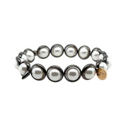 BRETT LAUREN BRACELETS Gunmetal / S/M Shell Pearl Gemstone Bead Bracelet 8 mm