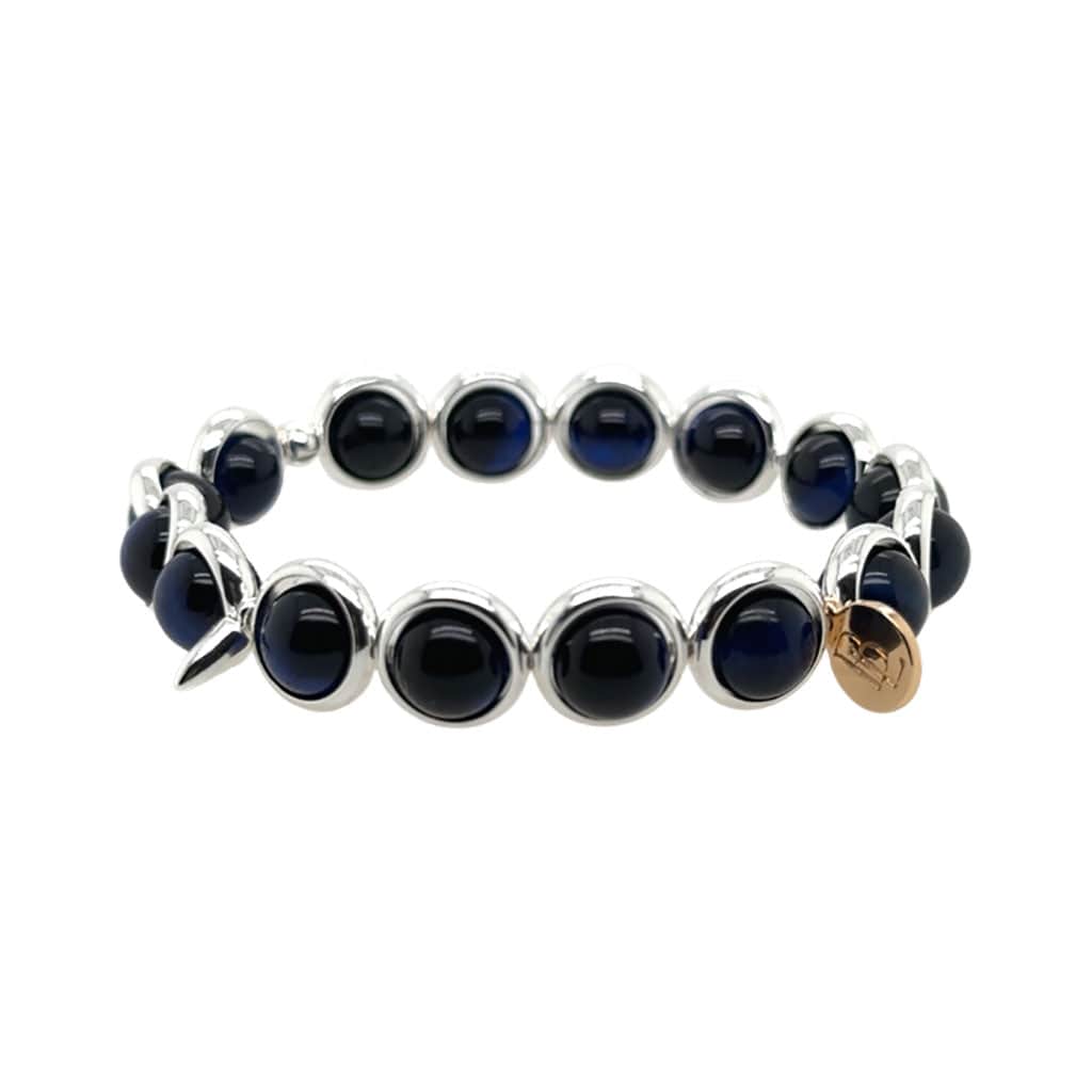 M Blue Tiger Eye Gemstone Bead Bracelet 8 mm