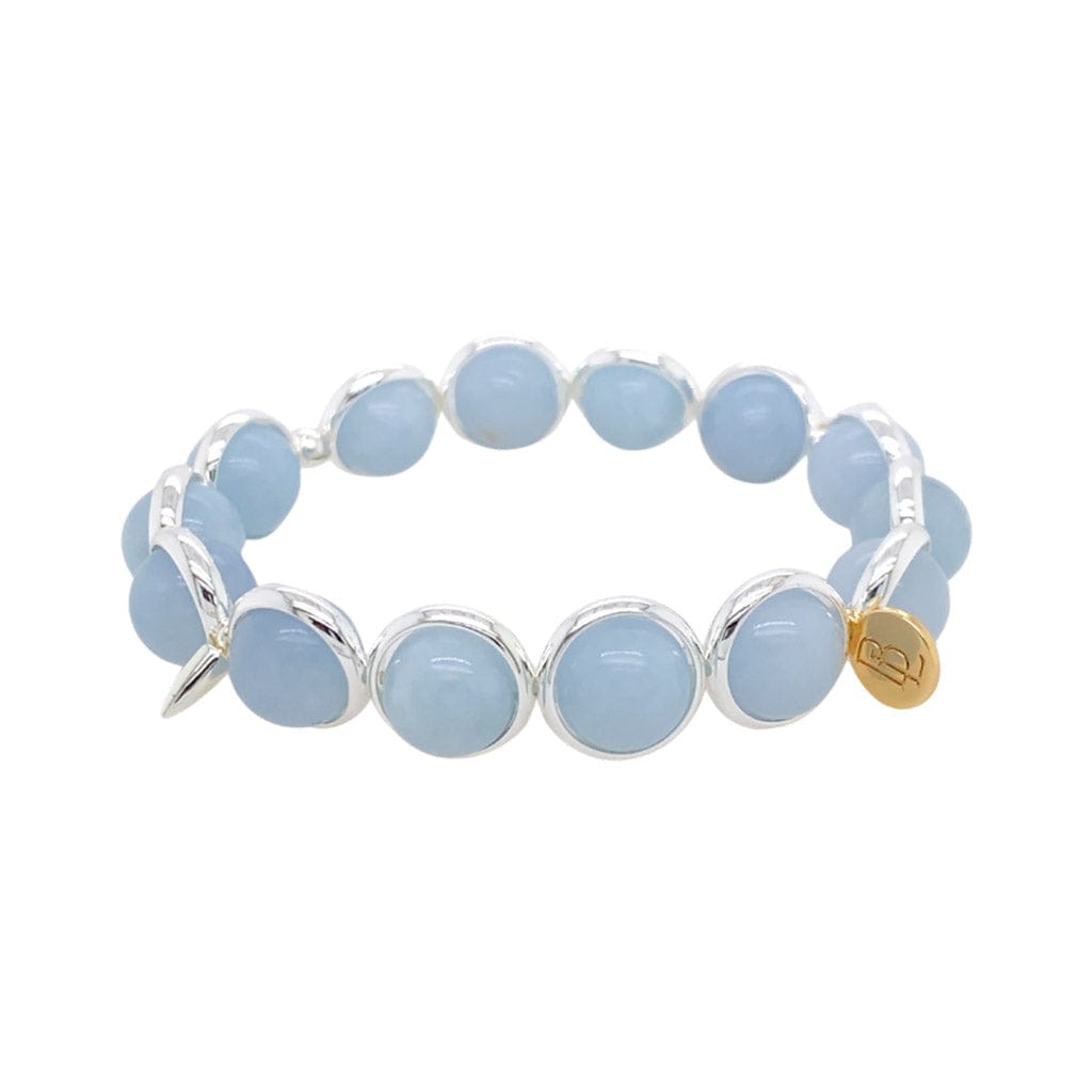 M Cloudy Blue Jade Gemstone Bead Bracelet b - w