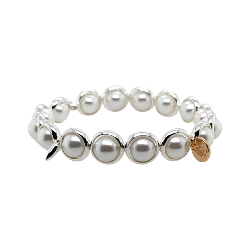 BRETT LAUREN BRACELETS Silver / S/M Shell Pearl Gemstone Bead Bracelet 8 mm