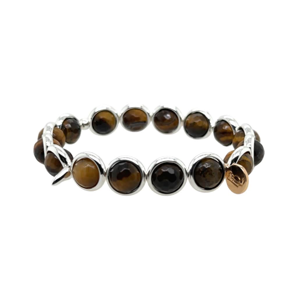 BRETT LAUREN Bracelets Silver / S/M Tiger Eye Gemstone Bead Bracelet 8 mm