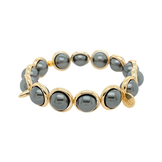 BRETT LAUREN Bracelets Dark Grey Shell Pearl Gemstone Bead Bracelet